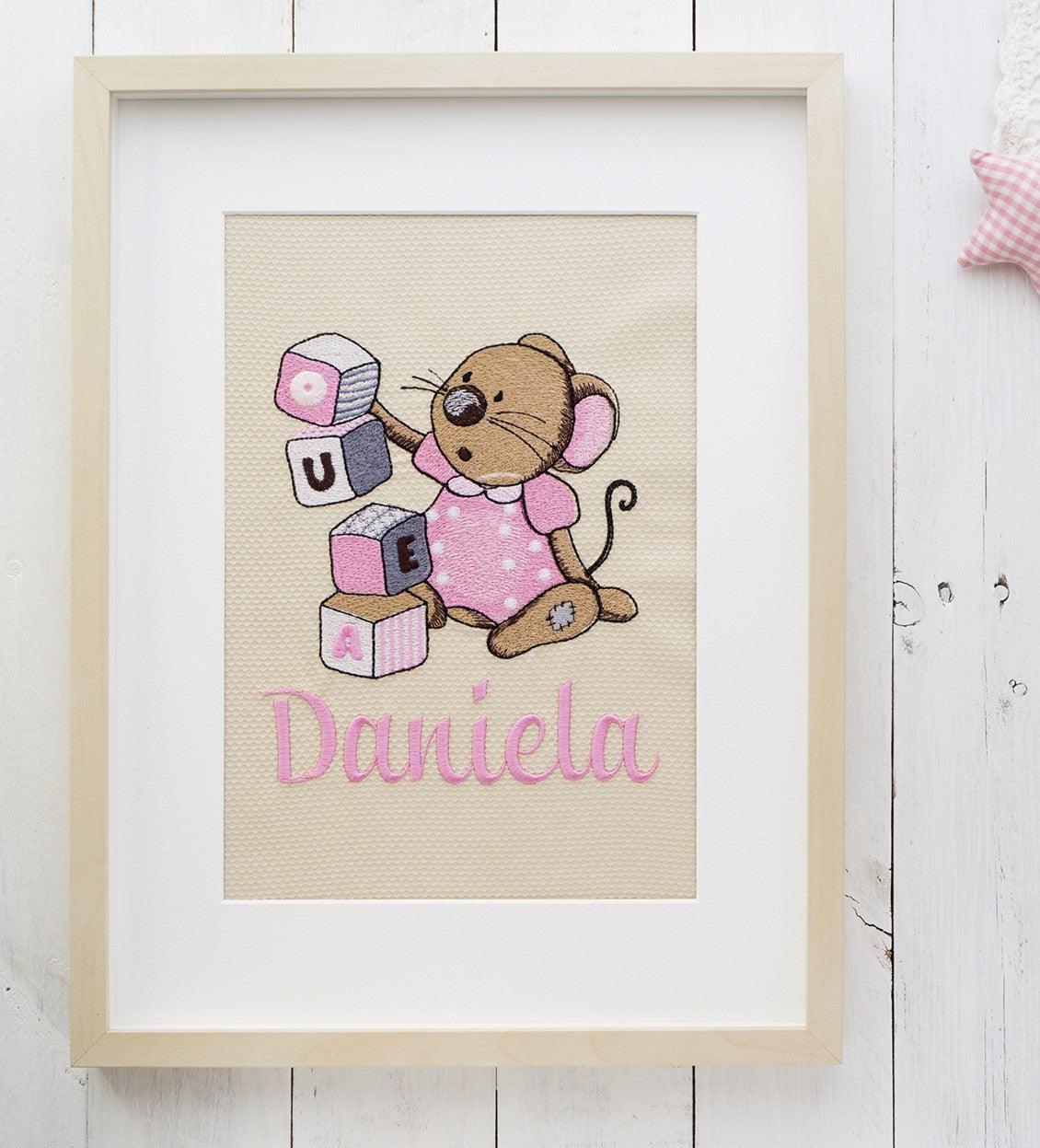 Cuadro Bordado Personalizado Ratita - Nanetes #