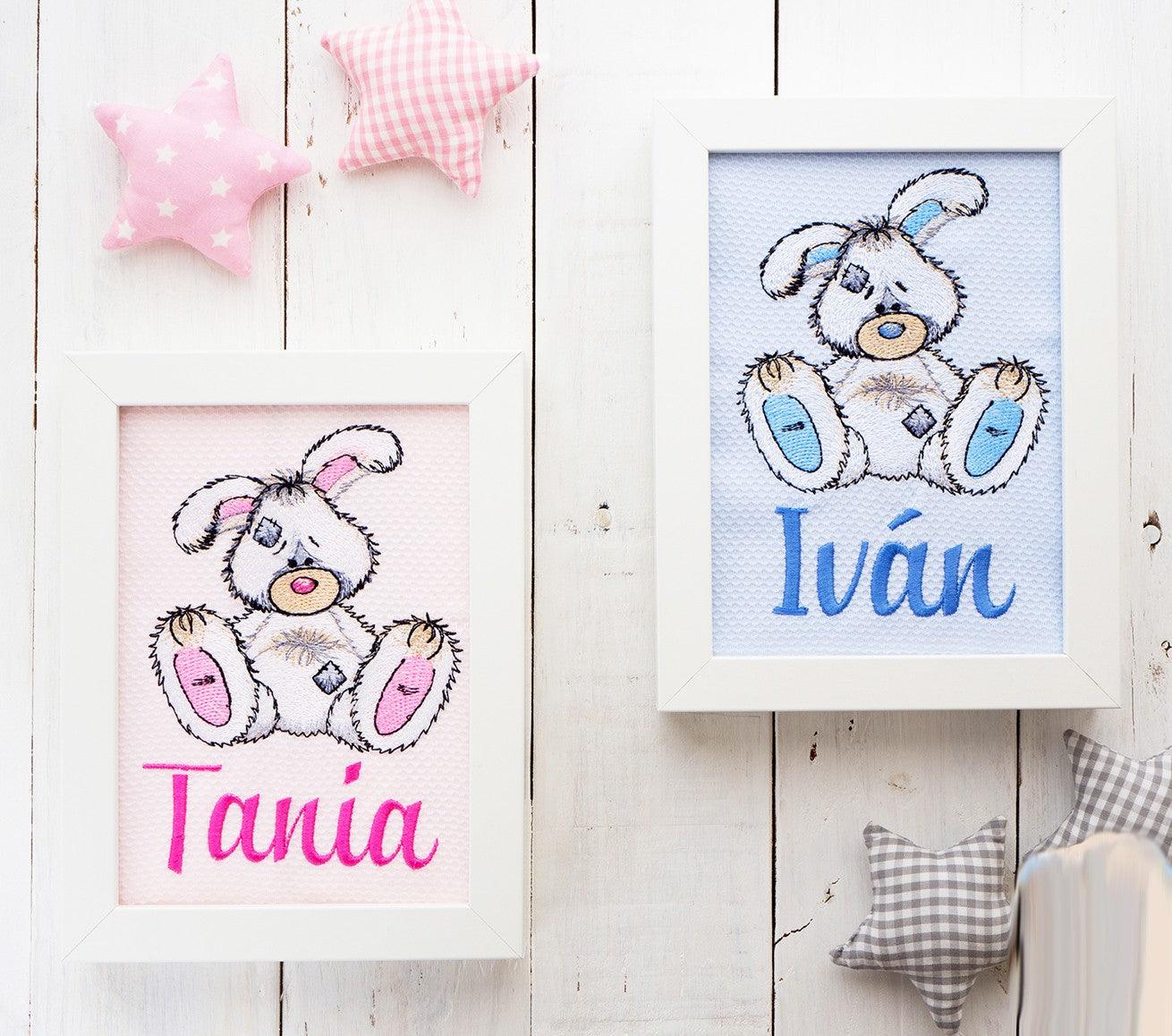 Cuadro Infantil Personalizado Bordado Conejito Old Toy Nanetes - Nanetes #