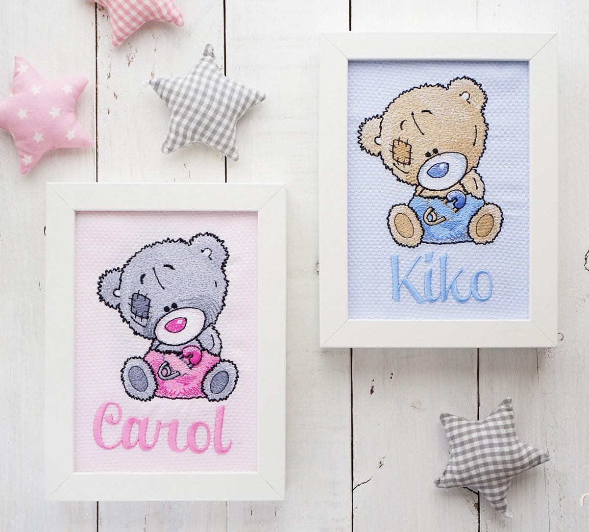 Cuadro Infantil Personalizado Bordado Osito Old Toy Nanetes - Nanetes #