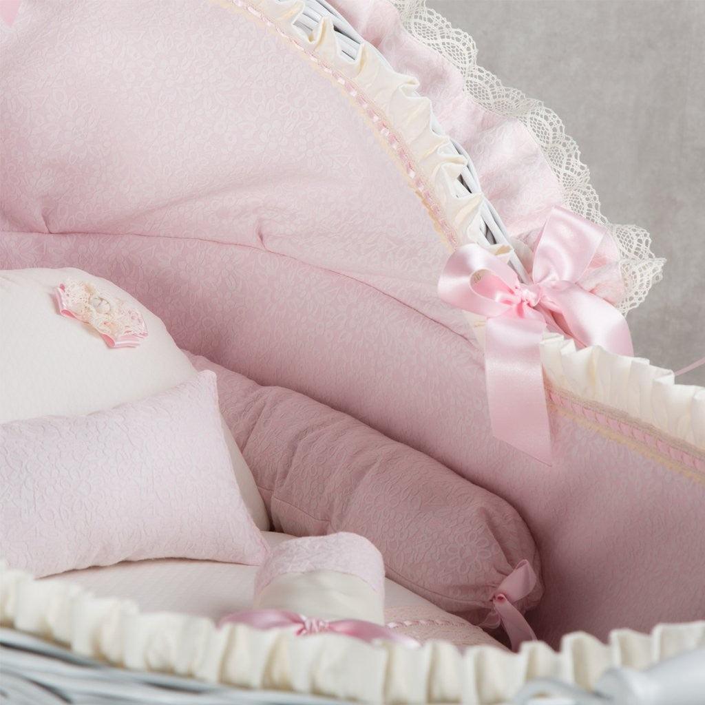Moisés de bebe Mimbre Bebé ABC Baby Barroca Rosa - Nanetes #