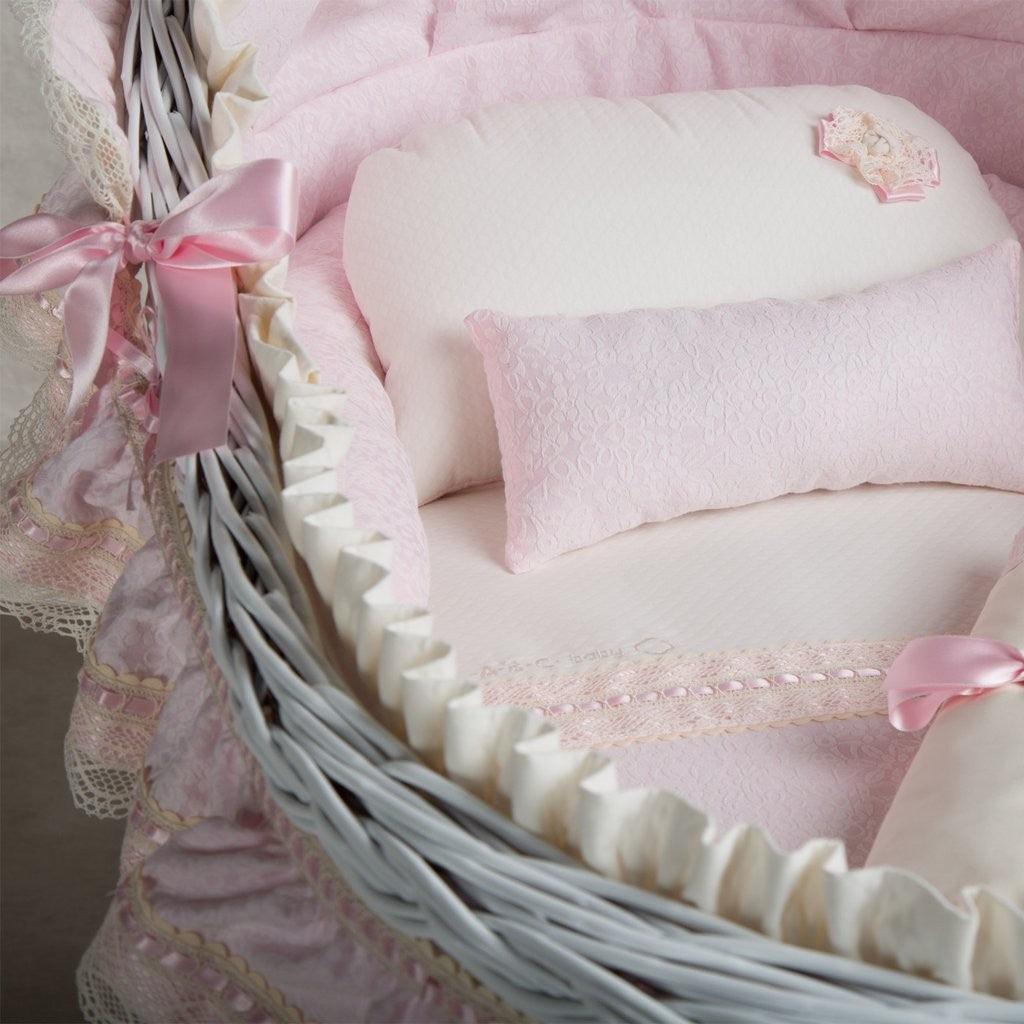Moisés de bebe Mimbre Bebé ABC Baby Barroca Rosa - Nanetes #