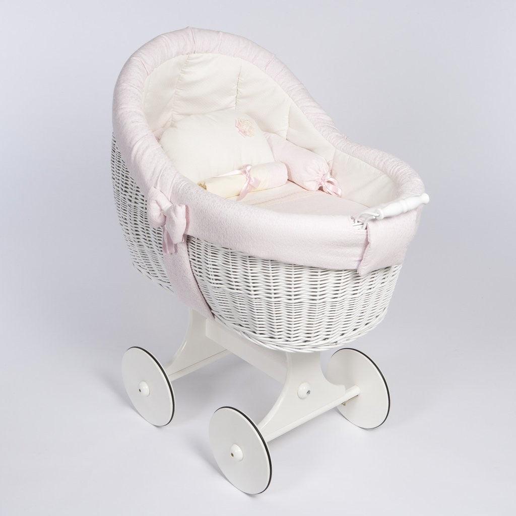 Moisés de Mimbre Bebé ABC Baby Barroca Lazo Rosa - Nanetes #