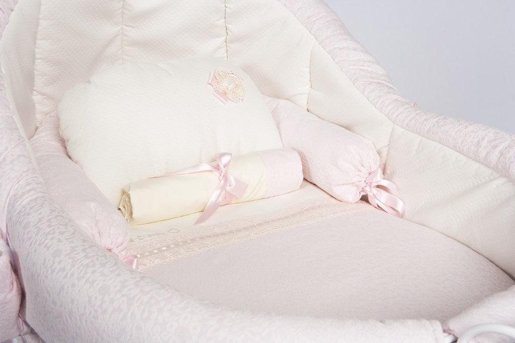 Moisés de Mimbre Bebé ABC Baby Barroca Lazo Rosa - Nanetes #