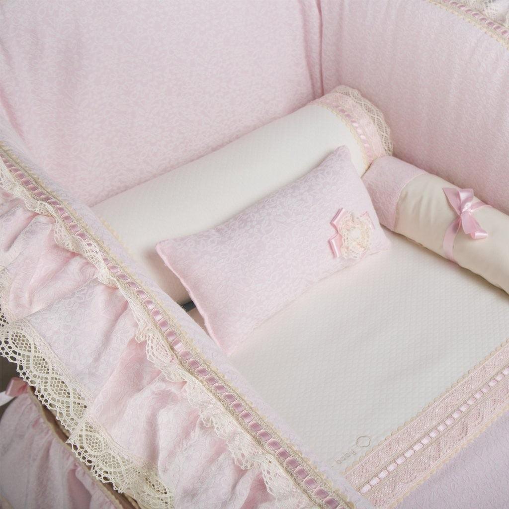 Minicuna De Mimbre Barroca Rosa Abc Baby - Nanetes #