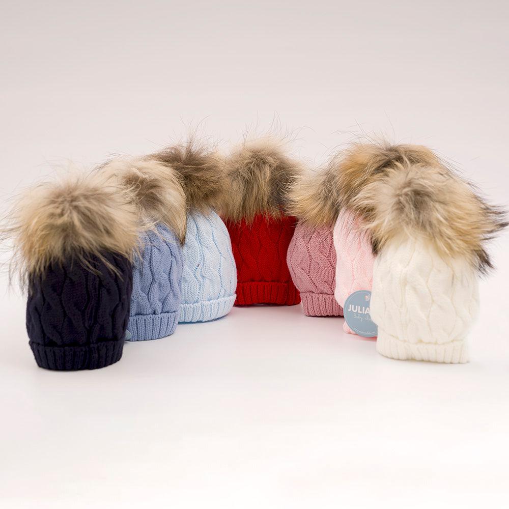 Gorro Pompon Pelo Natural Juliana Trenzado J4214 - Nanetes #