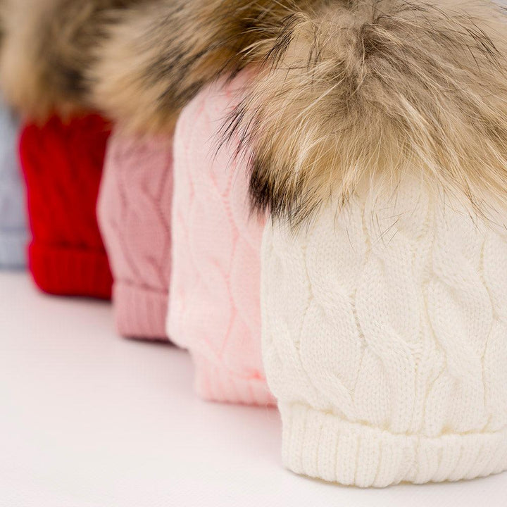 Gorro Pompon Pelo Natural Juliana Trenzado J4214 - Nanetes #