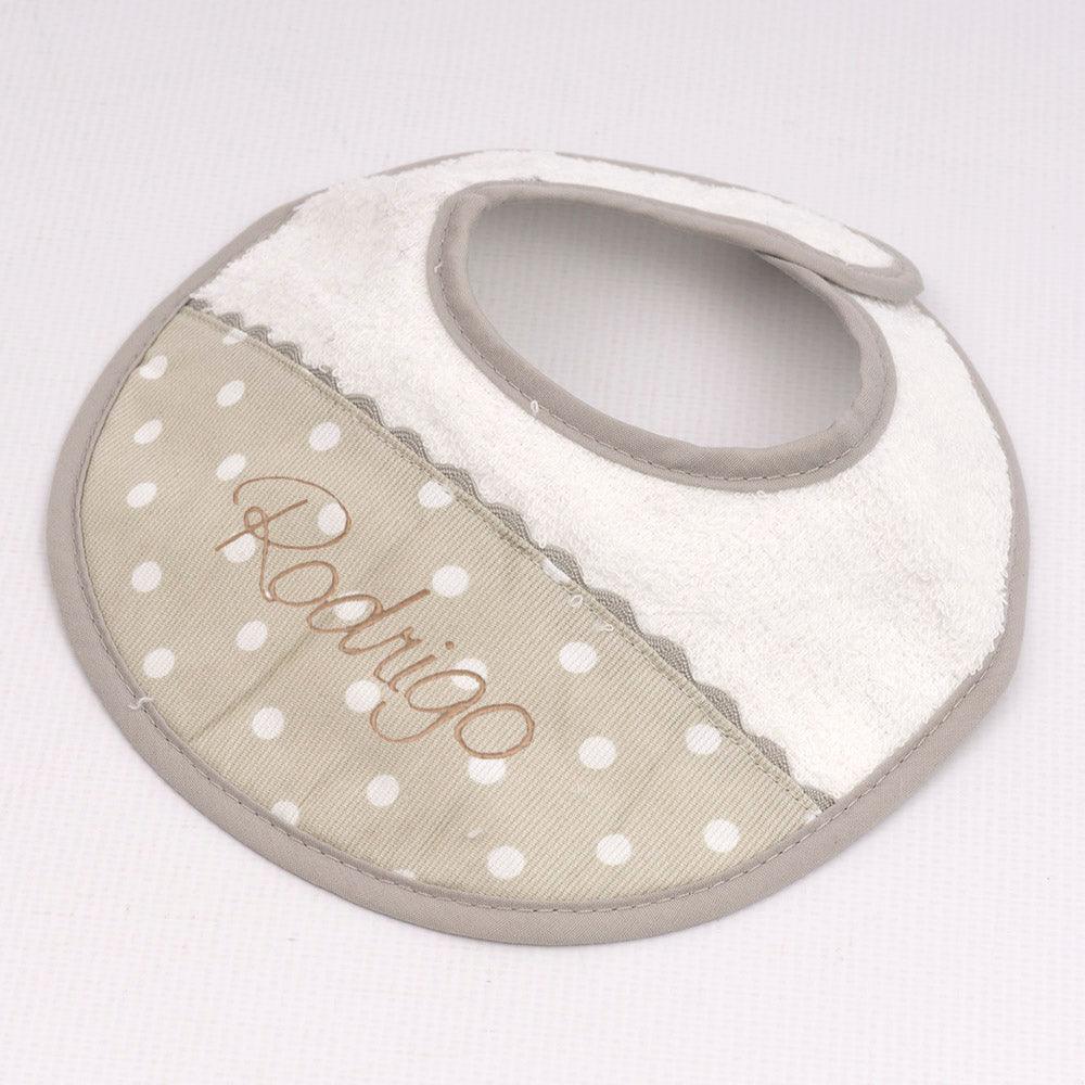 Babero Bebe Personalizado Topos Gris Nanetes - Nanetes #