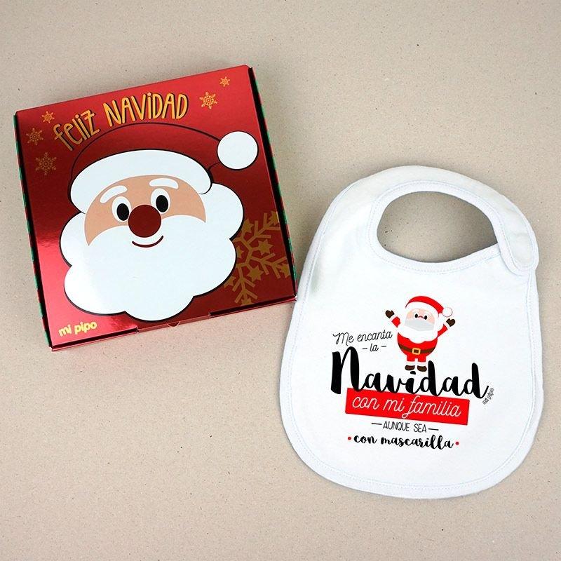 Babero Bebe Navidad caja Regalo Mi Pipo Me encanta la Navidad - Nanetes #