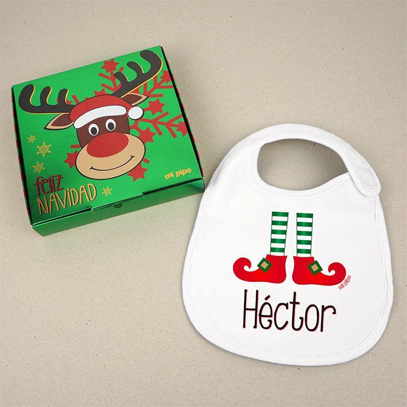 Babero Bebe Navidad Personalizado caja Regalo Mi Pipo Elfo - Nanetes #