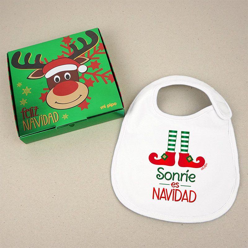 Babero Bebe Navidad caja Regalo Mi Pipo Sonrie es Navidad - Nanetes #