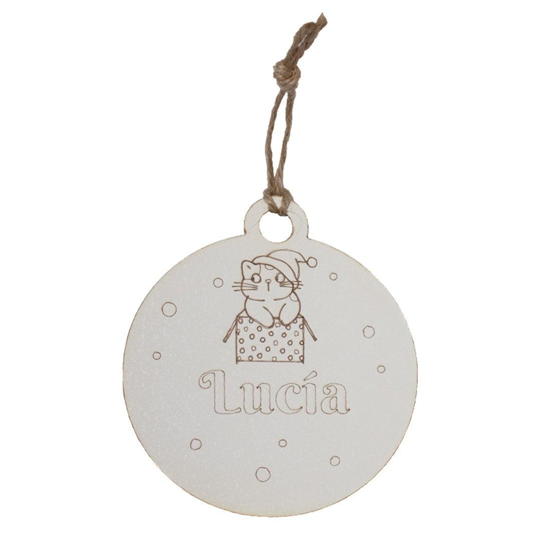 Adorno navideño Bola madera personalizada nombre Gatito - Nanetes #