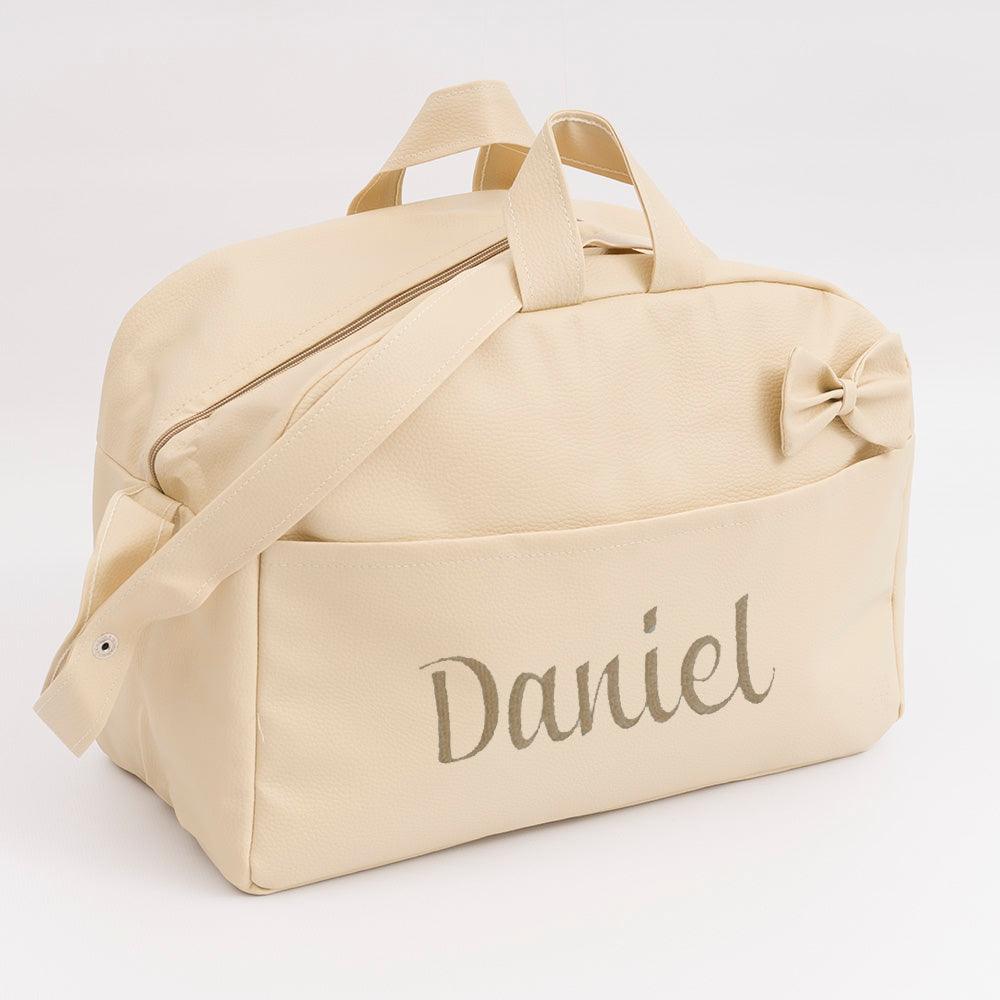 Bolso de Maternidad Personalizado Polipiel Lazo Beige - Nanetes #