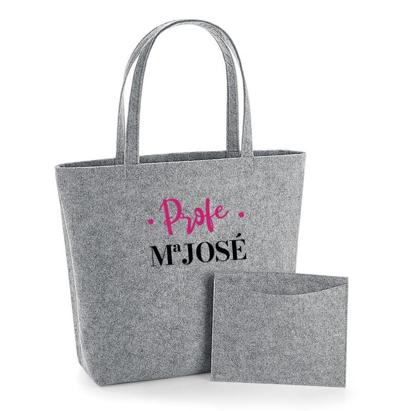 Bolso Shopper personalizado profe fieltro gris - Nanetes #