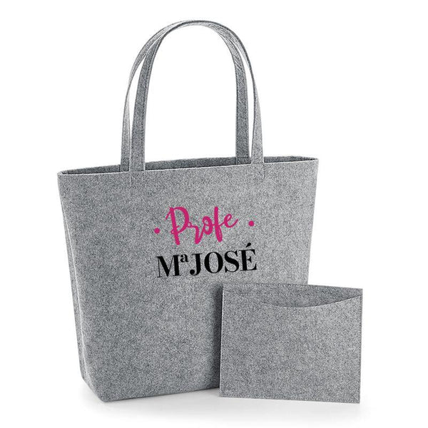 Bolso Shopper personalizado profe fieltro gris