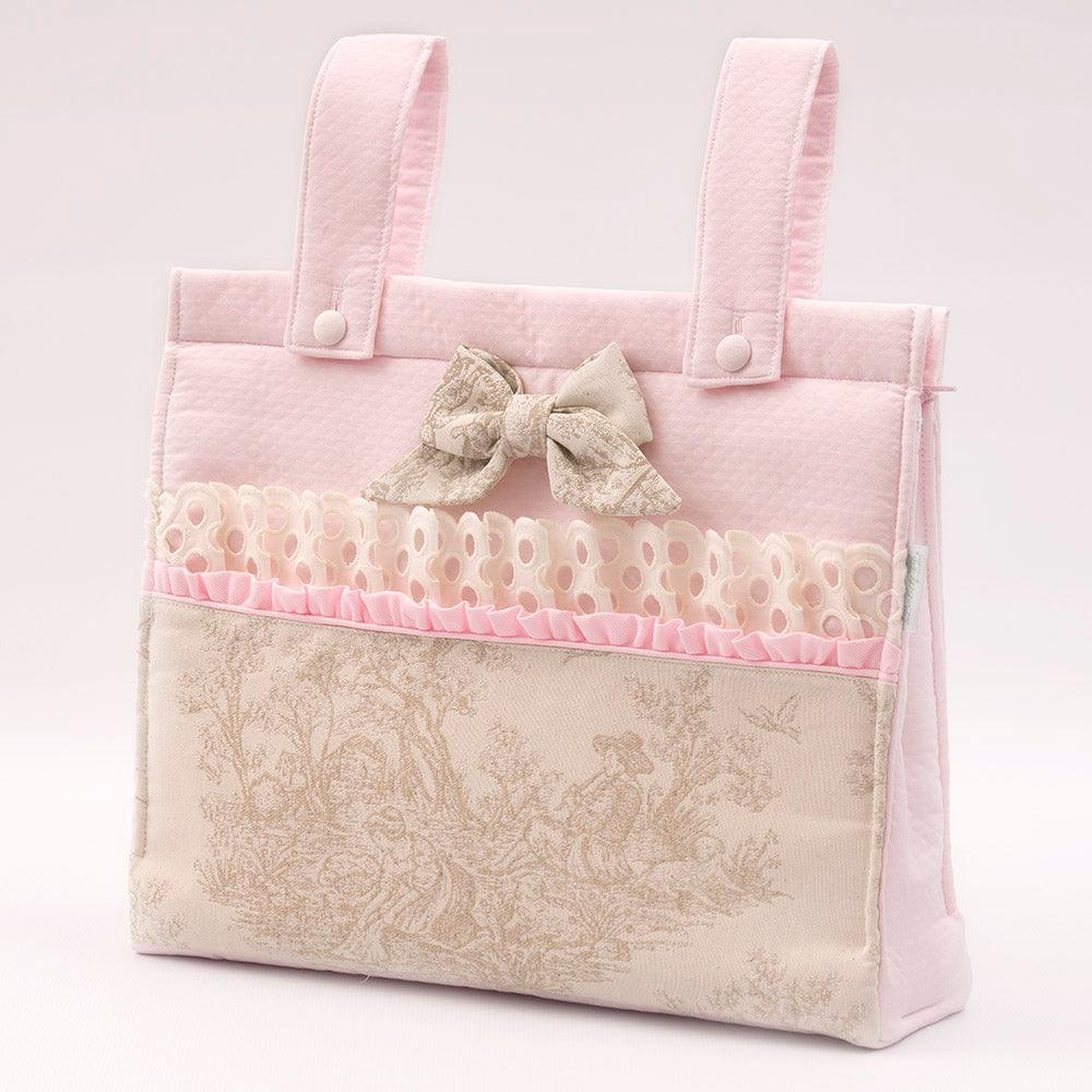 Bolso Talega Lencero Toile de Jouy Rosa Puntillas Bebiti by Nanetes - Nanetes #