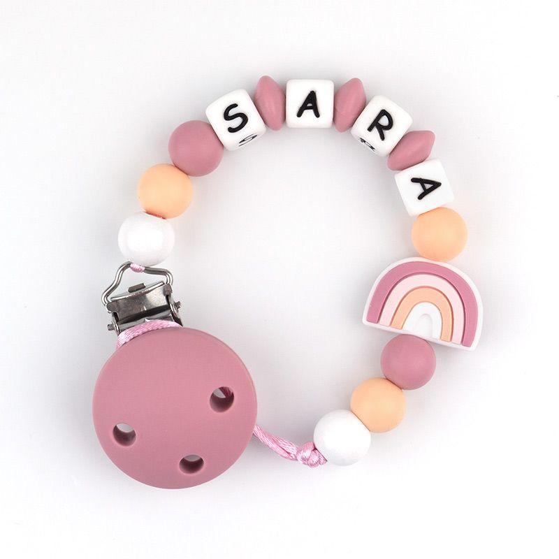 Chupetero Cadenita Silicona Personalizada Mi Pipo Arco Iris Blush - Nanetes #
