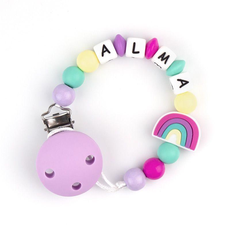 Chupetero Cadenita Silicona Personalizada Mi Pipo Arco Iris Multicolor - Nanetes #