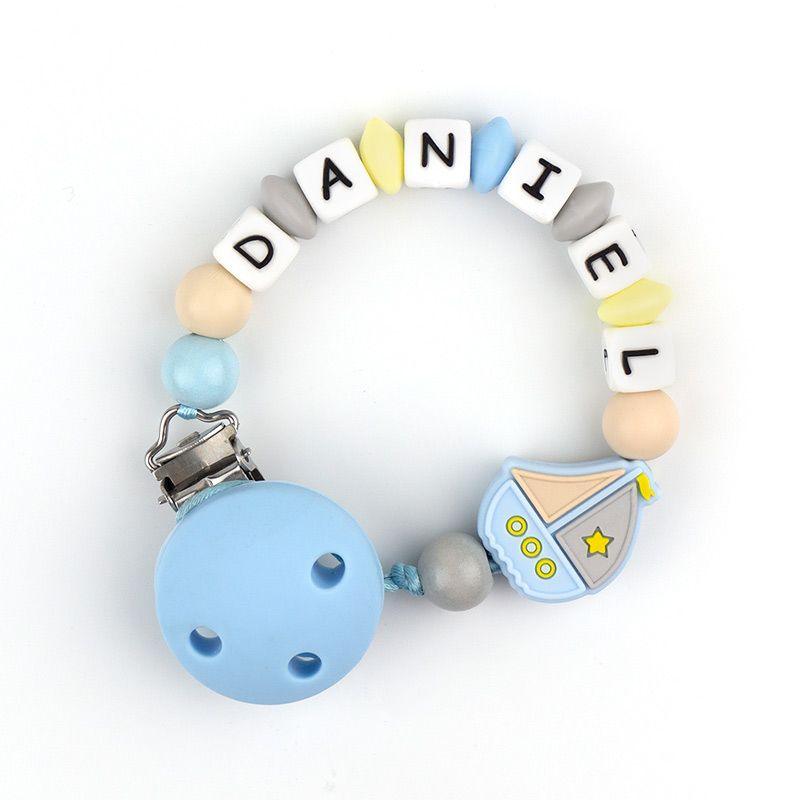 Chupetero Cadenita Silicona Personalizada Mi Pipo Barquito Celeste - Nanetes #