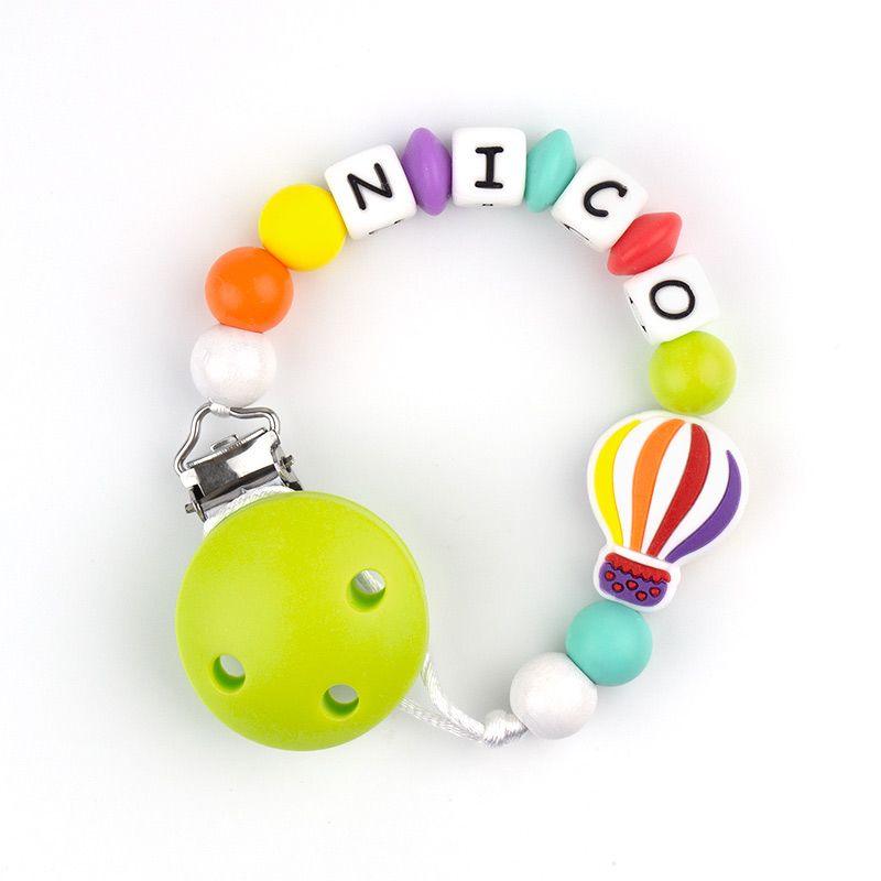 Chupetero Cadenita Silicona Personalizada Mi Pipo Globo Multicolor - Nanetes #