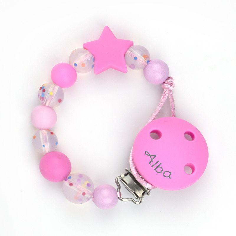 Chupetero Silicona Personalizado en el Clip Mi Pipo Confetti Rosa - Nanetes #