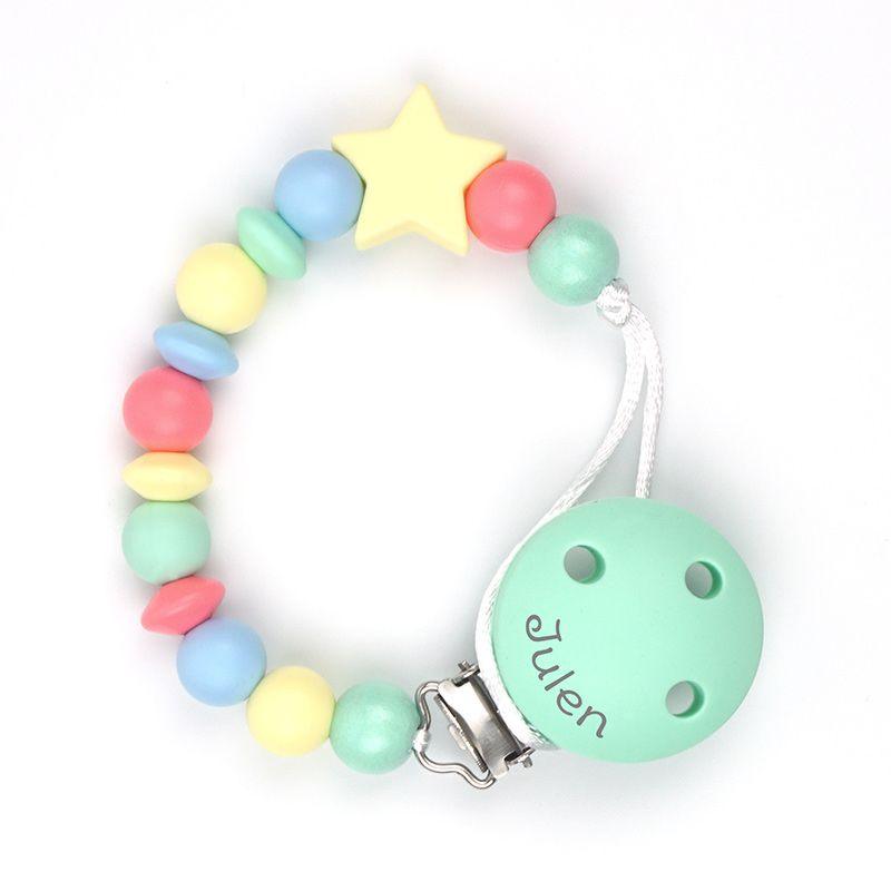 Chupetero Silicona Personalizado en el Clip Mi Pipo Estrella Multicolor - Nanetes #