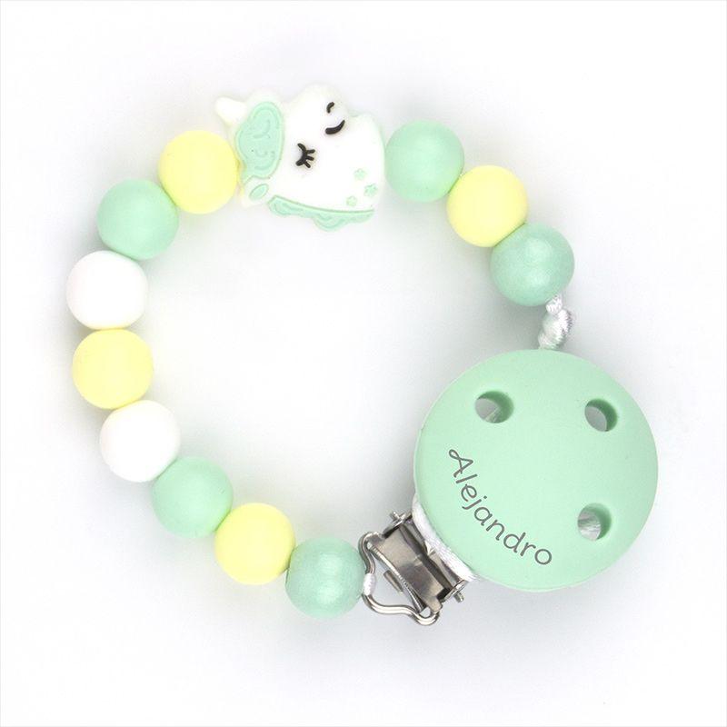 Chupetero Silicona Personalizado en el Clip Mi Pipo Unicornio Menta - Nanetes #