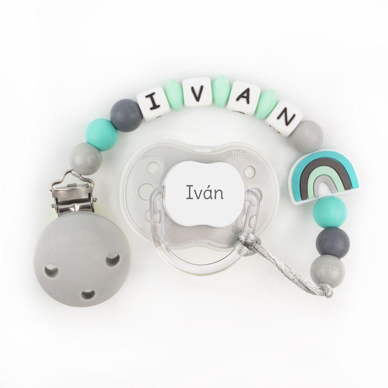 Chupete y chupetero Silicona arcoiris menta - Nanetes #