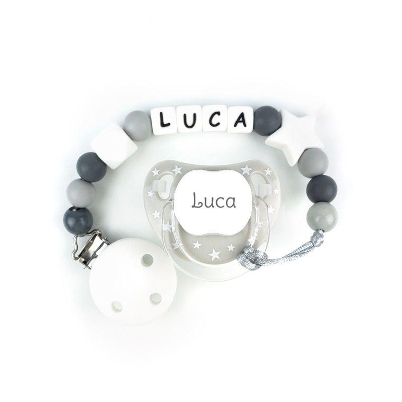 Chupete y chupetero Silicona baby gris Mi Pipo - Nanetes #