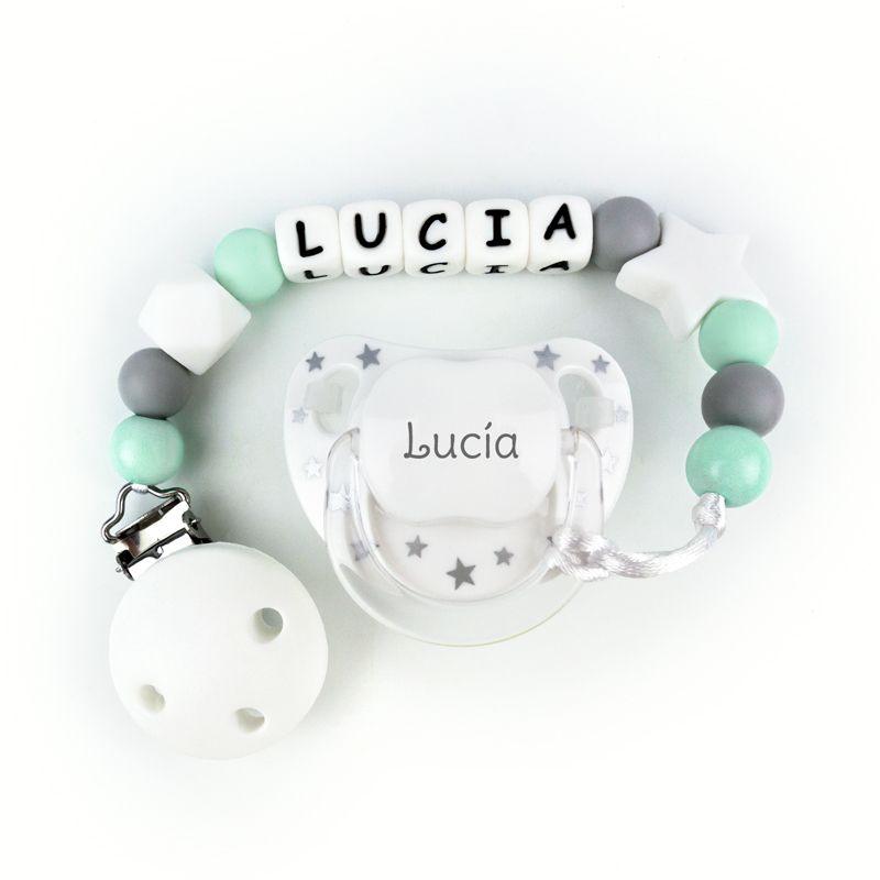 Chupete y chupetero Silicona baby menta Mi Pipo - Nanetes #