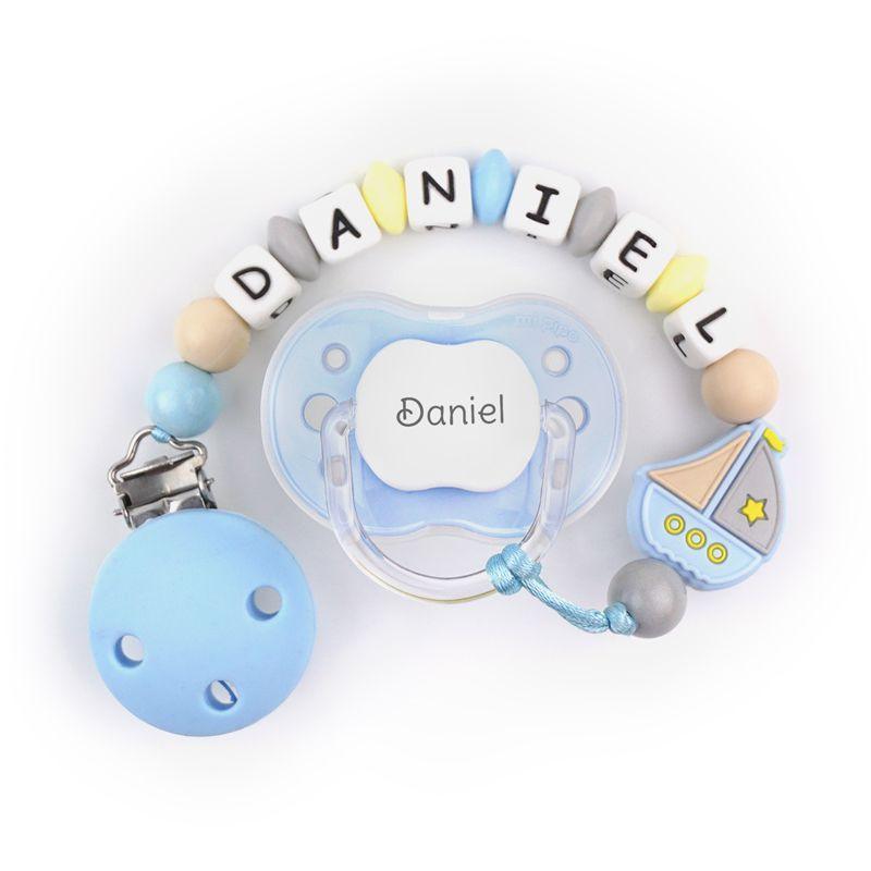 Chupete y chupetero Silicona barco azul - Nanetes #