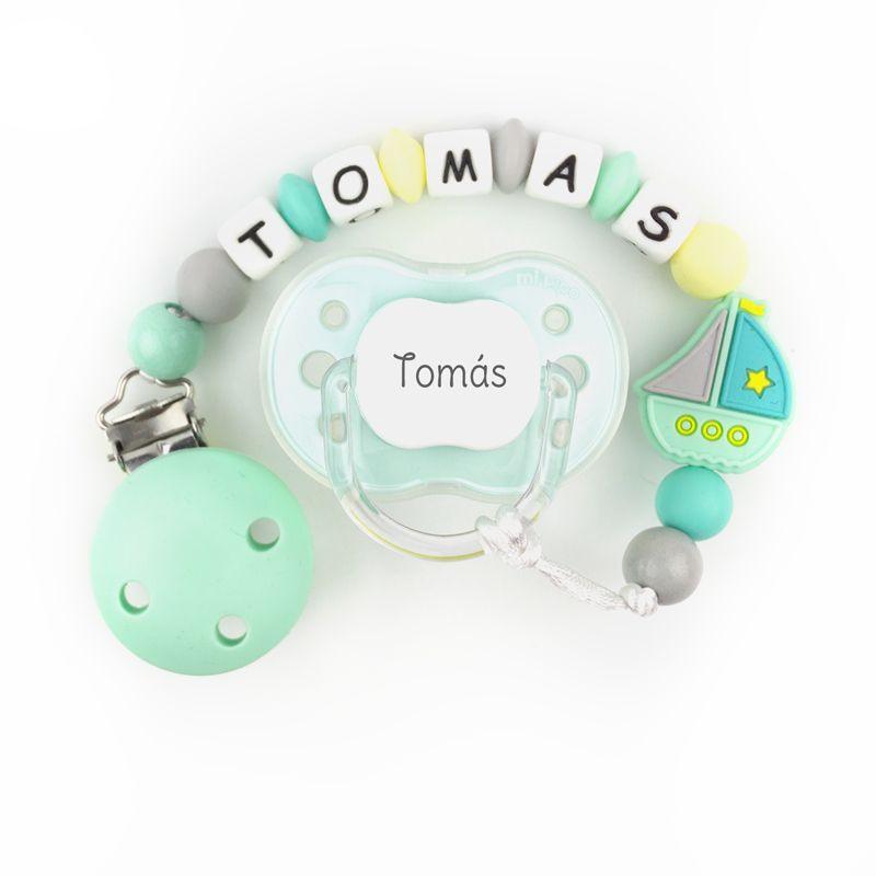 Chupete y chupetero Silicona barco menta - Nanetes #