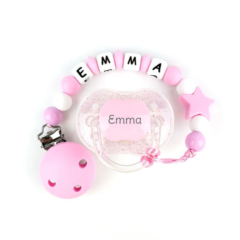 Chupete y chupetero Silicona glitter rosa - Nanetes #