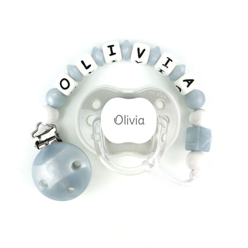 Chupete y chupetero Silicona nacar gris - Nanetes #