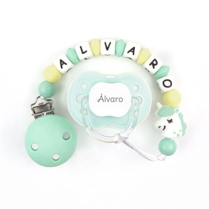 Chupete y chupetero Silicona unicornio menta - Nanetes #
