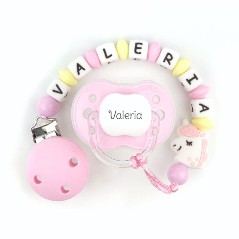 Chupete y chupetero Silicona unicornio rosa - Nanetes #