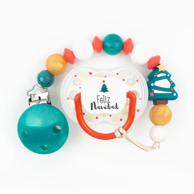 Chupete y chupetero Silicona Arbol Feliz Navidad - Nanetes #