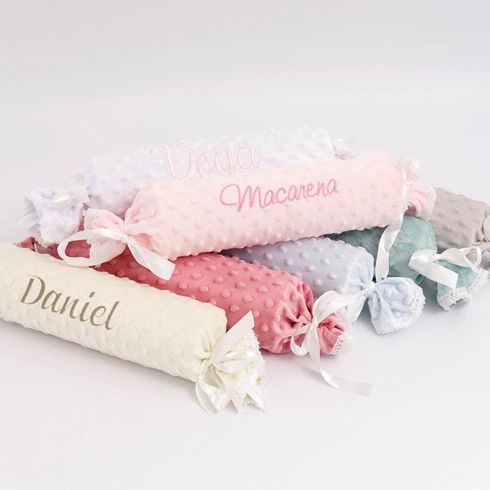 Cojín Caramelo Antivuelco Personalizado Bebé Topos - Nanetes