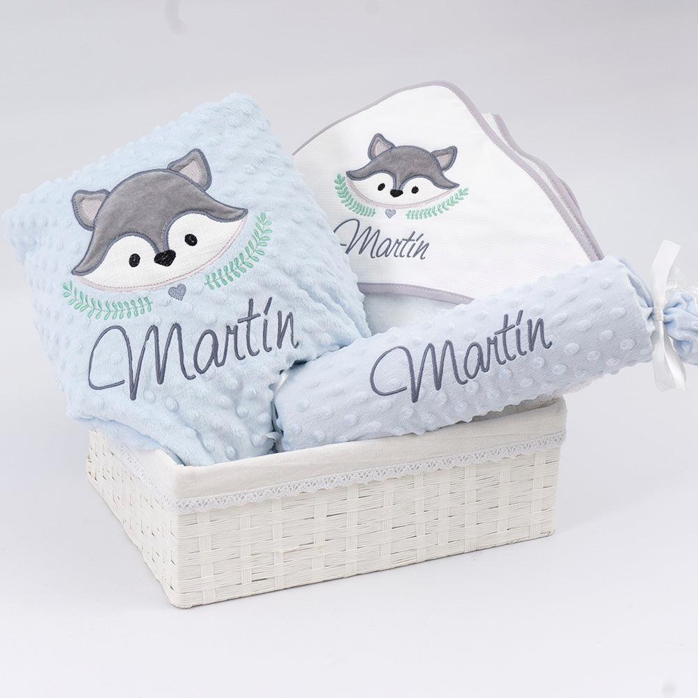 Cesta Regalo Nacimiento Bebé Personalizada Modelo Fox Zorro Celeste - Nanetes #