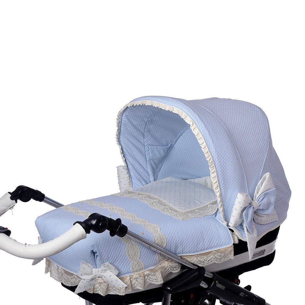 Colcha Capazo Carro Bebé Celeste Puntillas Bordadas Bebiti By Nanetes - Nanetes #