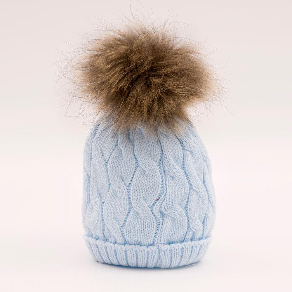 Gorro Pompon Pelo Natural Juliana Trenzado J4214 - Nanetes #
