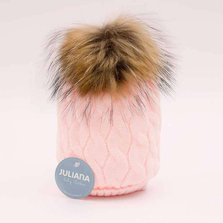 Gorro Pompon Pelo Natural Juliana Trenzado J4214 - Nanetes #