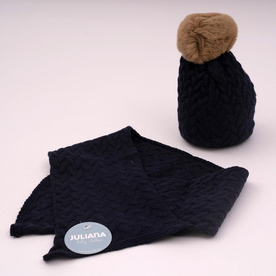 Gorro con Bufanda Bebe Pompón Juliana J820 Marino - Nanetes #