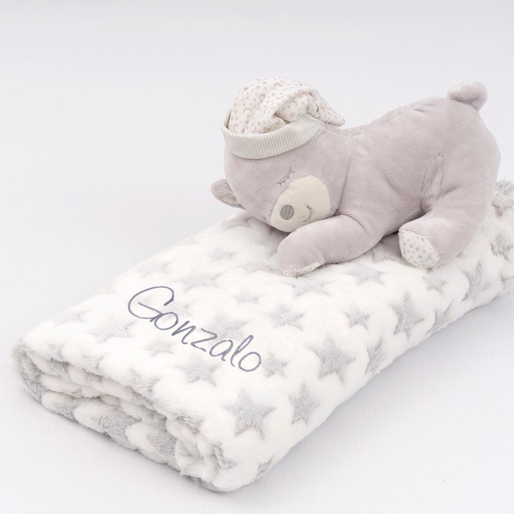 Manta Bebé Personalizada con Peluche Dormilón Gris Nanetes - Nanetes #