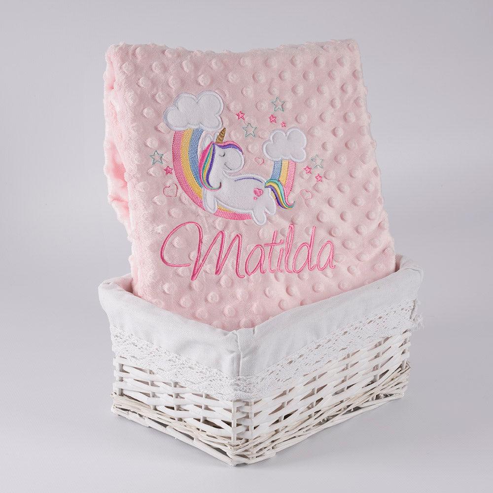 Manta Personalizada Bebé Unicornio en Arco Iris Nanetes - Nanetes