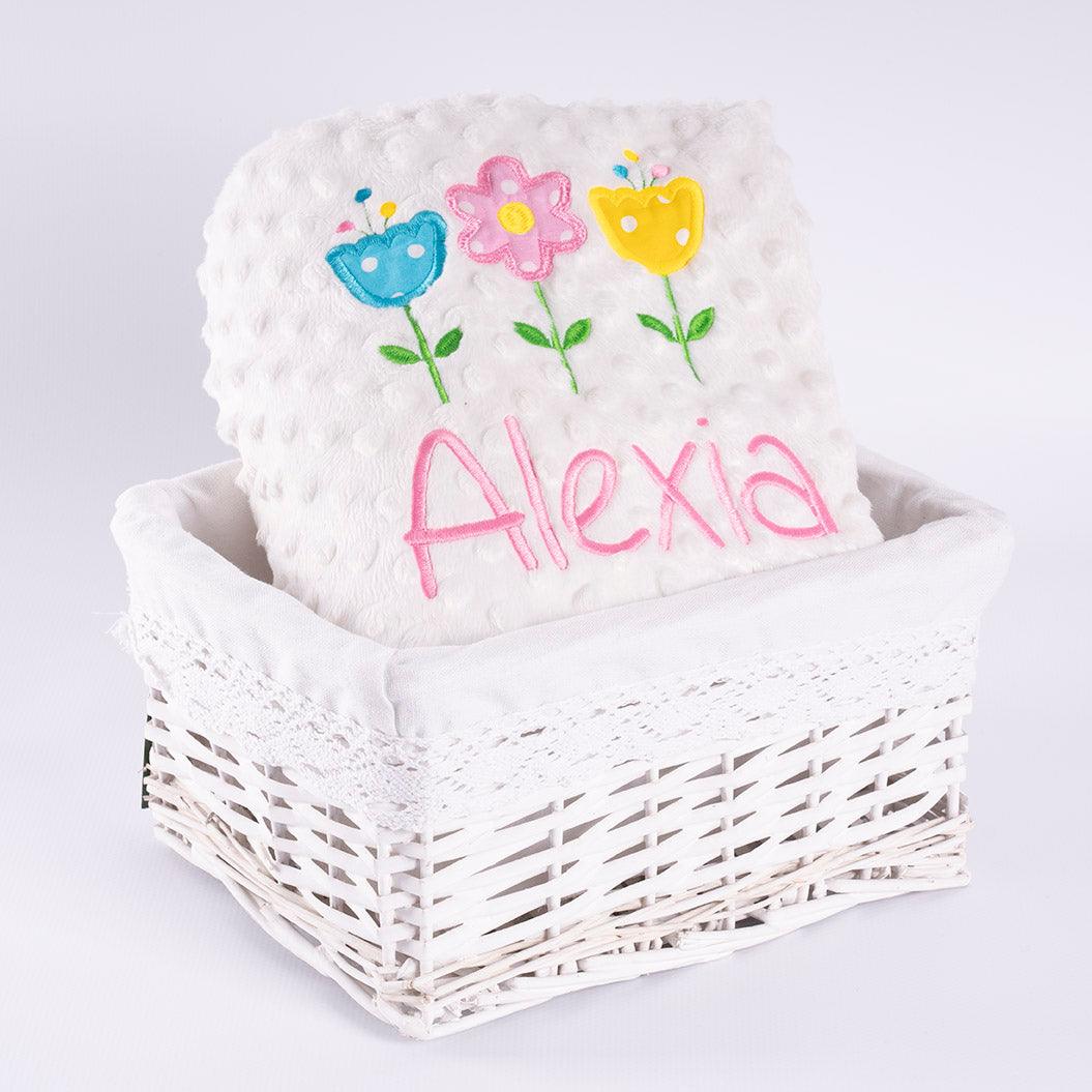 Manta Personalizada Bebé 3 Flores Tela Nanetes - Nanetes