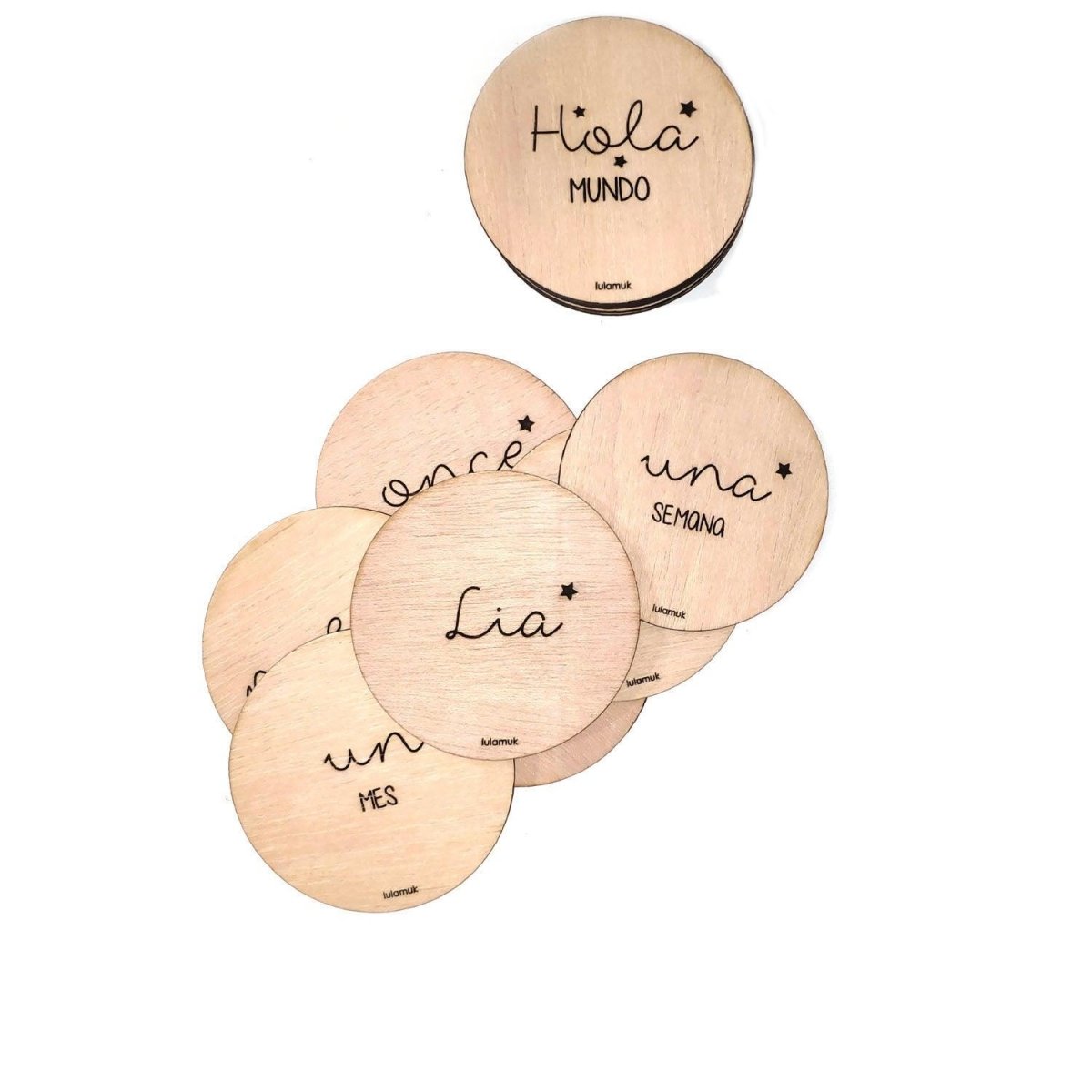 Tarjetas meses bebé madera redondas personalizadas - Nanetes