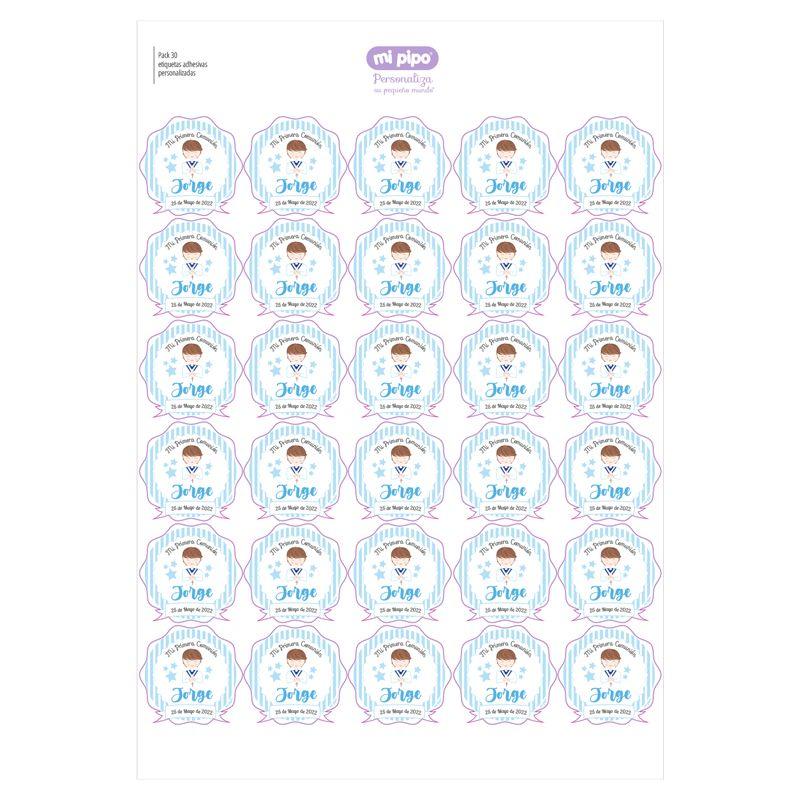 Pegatinas personalizadas primera comunión azul - Nanetes #