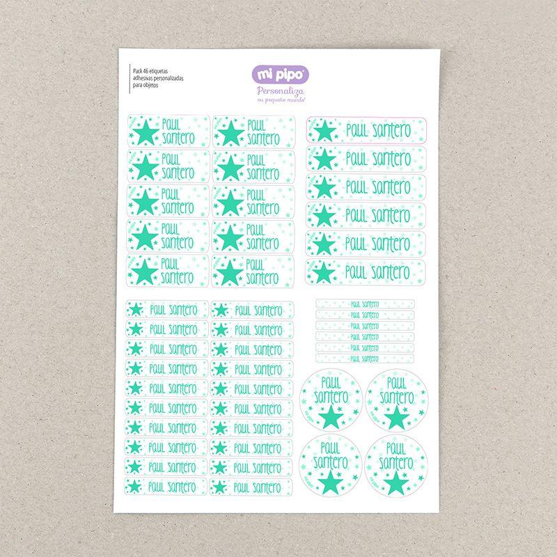 Pack 46 Etiquetas Personalizadas Estrella Menta - Nanetes #