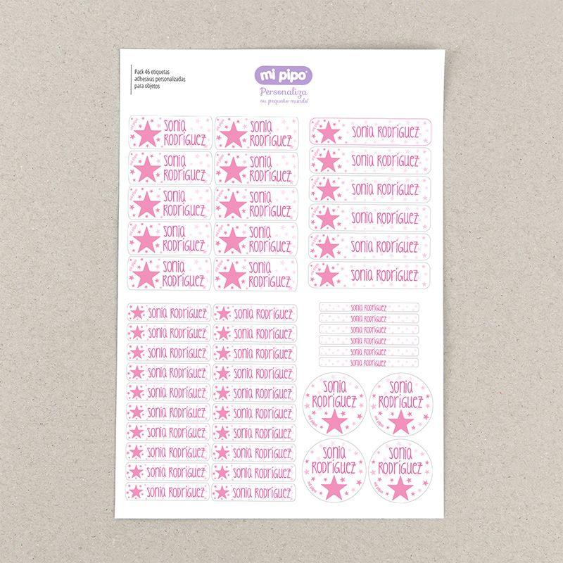 Pack 46 Etiquetas Personalizadas Estrella Rosa - Nanetes #