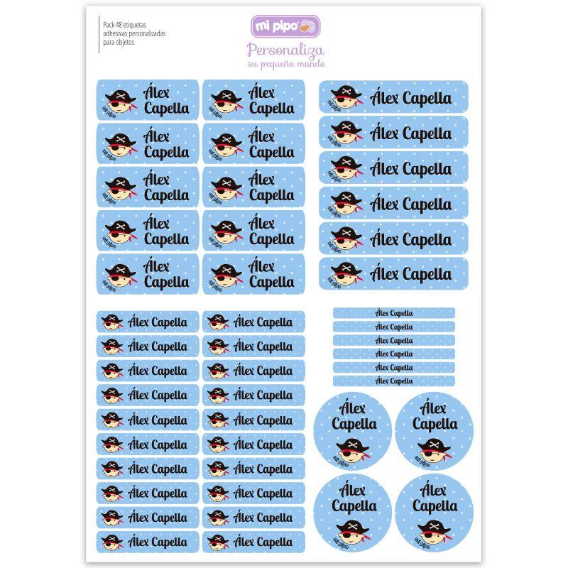 Pack 46 Etiquetas Adhesivas Personalizadas Niño Pirata - Nanetes #